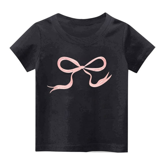 fatyb Girls Cute T-Shirts Bow Print Cotton Tshirts Short Sleeve Graphic Tees Kids Casual Summer Tops