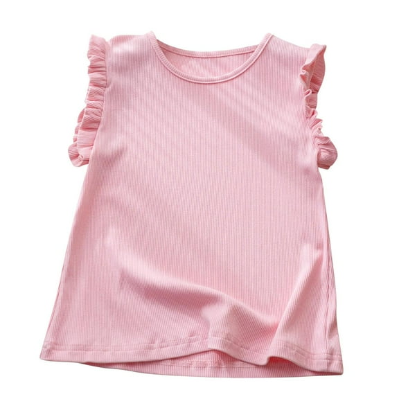 fatyb Girls Cute Tank Tops Cotton Ruffle Sleeveless T Shirts Crew Neck Basic Tops for 3-12 Years Kids