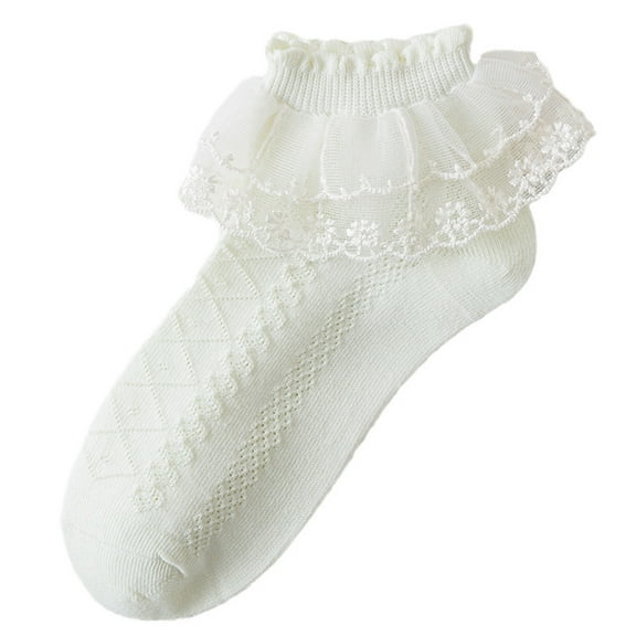 fatyb Girls Double Lace Socks Kids Thin Breathable Cotton Socks Cute Ruffle Ankle Dress Socks Dancewear