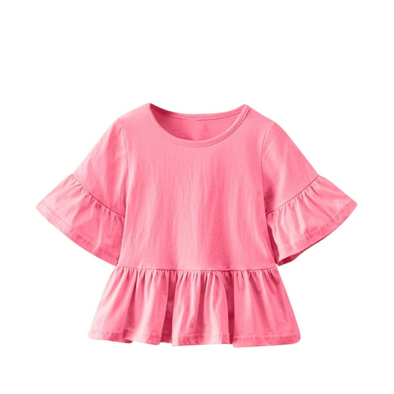 fatyb Girls Dress Tops Cotton Bell Short Sleeve Toddler Ruffle Shirts Casual Crew Neck Kids Cute Blouse