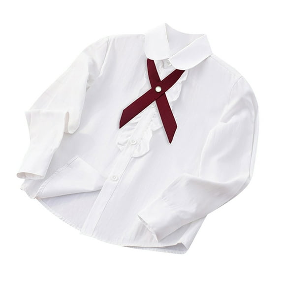 fatyb Girls Dressy Button down Shirts Long Sleeve Collared Kids Girls School Uniform Shirts with Tie