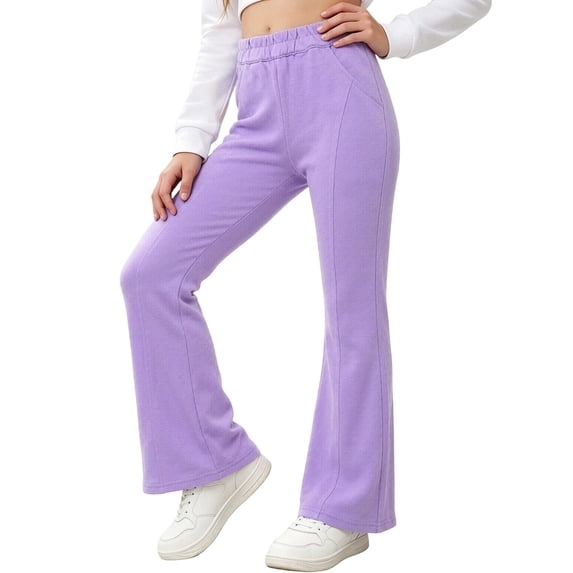 fatyb Girls Flare Sweatpants Cotton Bell Bottoms Activewear Elastic Waisted Sweat Pants with Pockets