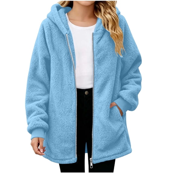 fatyb Girls Fuzzy Zip up Hoodies Boys Warm Fleece Sherpa Hooded Jacket Kids Cozy Outerwear with Pockets