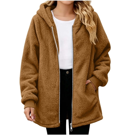 fatyb Girls Fuzzy Zip up Hoodies Boys Warm Fleece Sherpa Hooded Jacket Kids Cozy Outerwear with Pockets