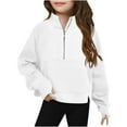 thumbnail image 1 of fatyb Girls Half Zip Cropped Sweatshirts Stand Collar Long Sleeve Casual Pocket Pullover with Thumb Hole, 1 of 5