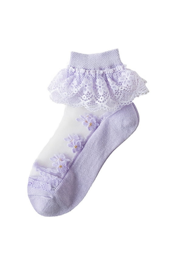 Girls Lace Mesh Socks Summer Thin Ruffle Ankle Socks Kids Girls Dancewear Cotton Cute Dress Socks