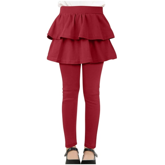 fatyb Girls Leggings with Skirt Ruffle School Uniform Pants Pull on Casual Stretch Leggings for Kids