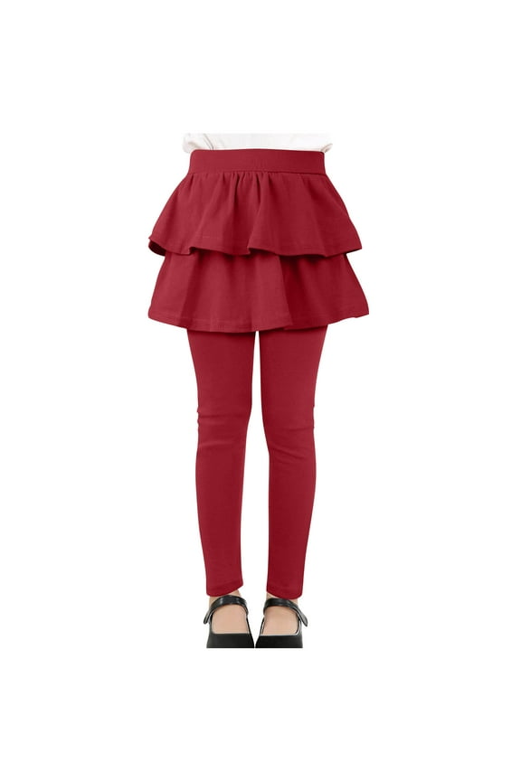 Girls Leggings with Skirt Ruffle School Uniform Pants Pull on Casual Stretch Leggings for Kids