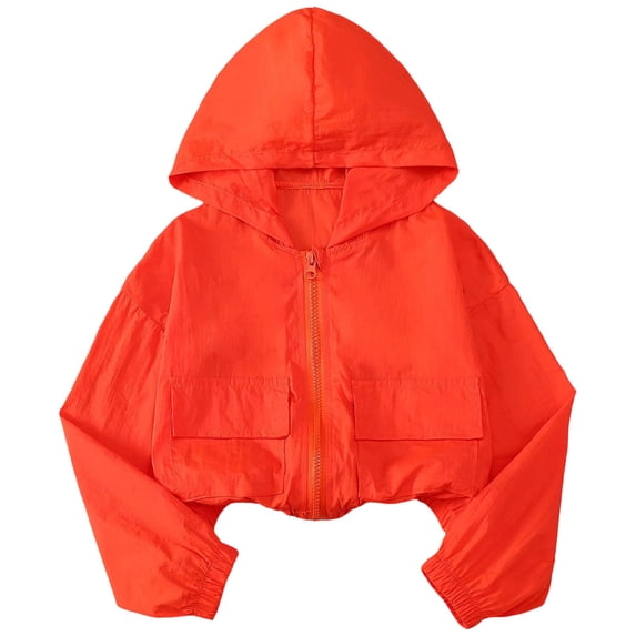 fatyb Girls Lightweight Jacket with Hood Long Sleeve Full Zip Crop Sun Protection Shirts Outwear for Kids