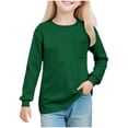 thumbnail image 1 of fatyb Girls Long Sleeve Shirts Boys Crewneck Casual Solid Color Kids 5-14 Years Tee Shirts with Pocket, 1 of 7