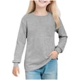 thumbnail image 1 of fatyb Girls Long Sleeve Shirts Boys Crewneck Casual Solid Color Kids 5-14 Years Tee Shirts with Pocket, 1 of 7