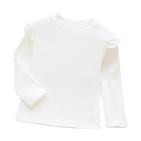 fatyb Girls Mock Neck Ruffle Long Sleeve Tops Fall Winter Warm Undershirts Casual Solid Color Tee Tops
