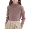 thumbnail image 1 of fatyb Girls Mock Neck Sweater Boys Long Sleeve Pullover Fall Winter Solid Color Knitted Tops for Kids, 1 of 5