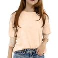 thumbnail image 1 of fatyb Girls Puff 3/4 Sleeve Tops Crew Neck Casual Blouses Kids Girls Summer Tee Shirts for 3-13 Years, 1 of 4