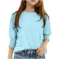 thumbnail image 1 of fatyb Girls Puff 3/4 Sleeve Tops Crew Neck Casual Blouses Kids Girls Summer Tee Shirts for 3-13 Years, 1 of 4