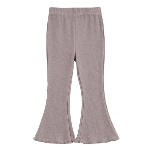 fatyb Girls Ribbed Knit Flare Pants Elastic Waist Bell Bottom Kids Girls Solid Color Casual Trousers