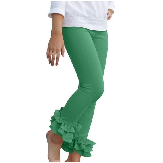 fatyb Girls Ruffle Hem Leggings Casual Stretch Yoga Pants Solid Color Soft Dance Pants for 3-12 Years