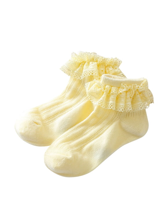 Girls Ruffle Lace Socks Cotton Dance Crew Socks Solid Color Kids Dress Socks for Girls 0-12 Years