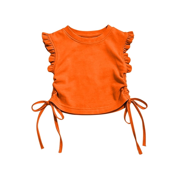fatyb Girls Ruffle Sleeve Tshirts Ruched Knot Side Tunic Tops Summer Crew Neck Kids Casual Blouses Tee