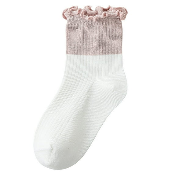 fatyb Girls Ruffle Socks Cotton Breathable Ankle Socks Kids Casual Color Block Dress Socks for Girls