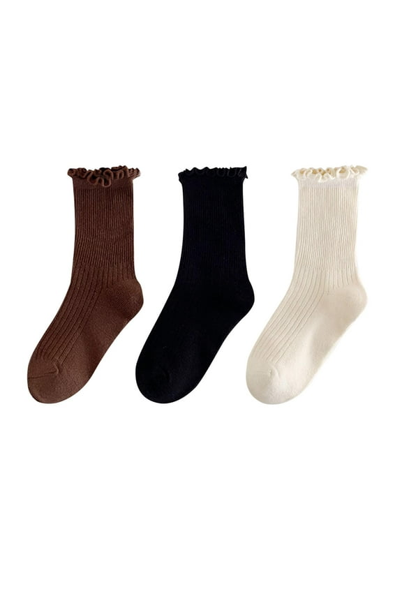 Girls Ruffle Socks Cotton School Uniform Crew Socks Kids Girls Solid Color Dress Socks 3/4/5 Pairs