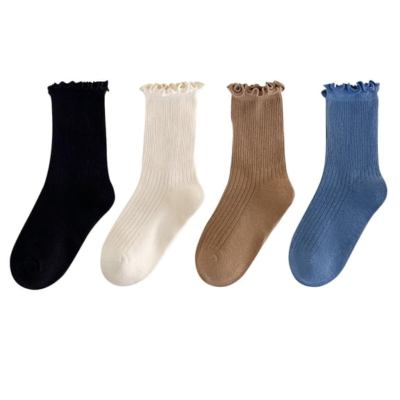 fatyb Girls Ruffle Socks Cotton School Uniform Crew Socks Kids Girls Solid Color Dress Socks 3/4/5 Pairs