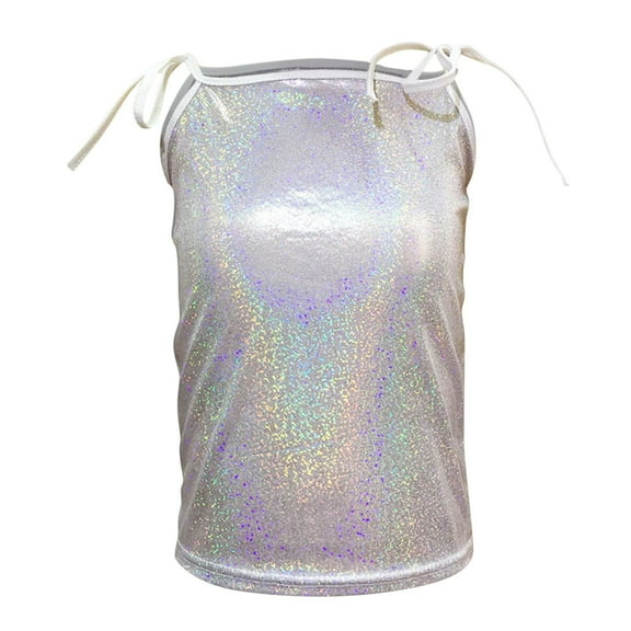 fatyb Girls Shiny Tank Tops Adjustable Spaghetti Strap Camisole Sleeveless Dancewear Shirts for Kids