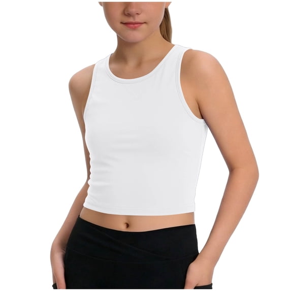 fatyb Girls Tank Tops Racerback Workout Crop Tops Sleeveless Kids Athletic Shirts for Sports Yoga Dance