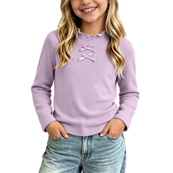 fatyb Girls Thermal Tops Ruffle Mock Neck Long Sleeve Shirts Stretch Knit Undershirts Soft Base Layer Tee