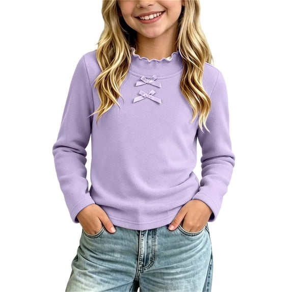 fatyb Girls Thermal Tops Ruffle Mock Neck Long Sleeve Shirts Stretch Knit Undershirts Soft Base Layer Tee