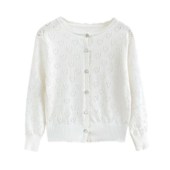 fatyb Girls Thin Sweater Cardigan Button Long Sleeve Cardigans Hollow out Crew Neck Sweater for Girls