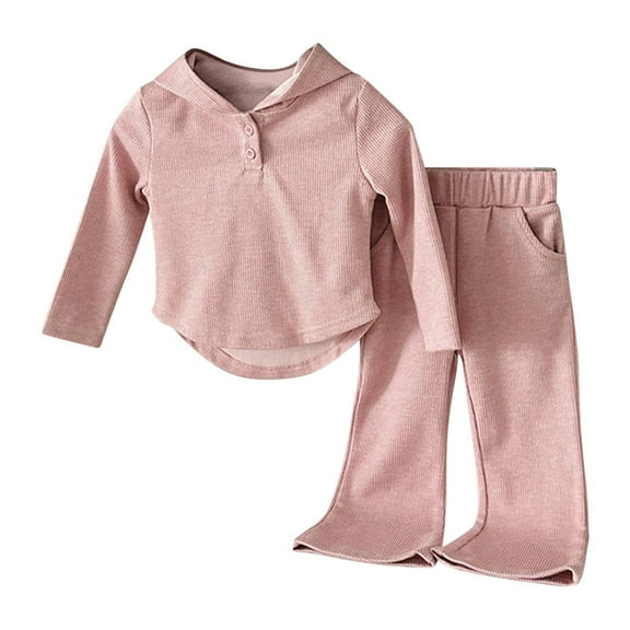 fatyb Girls Tracksuit 2 Piece Long Sleeve Button Neck Hoodies Wide Leg Sweatpants Kids Sweatsuit Outfits
