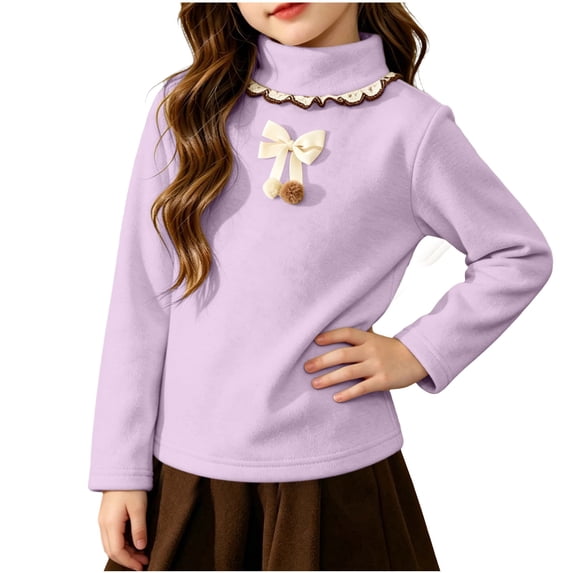 fatyb Girls Turtleneck Fleece Tops Long Sleeve Thermal Pullover Kids Girls Fall Winter Cute Layer Shirts