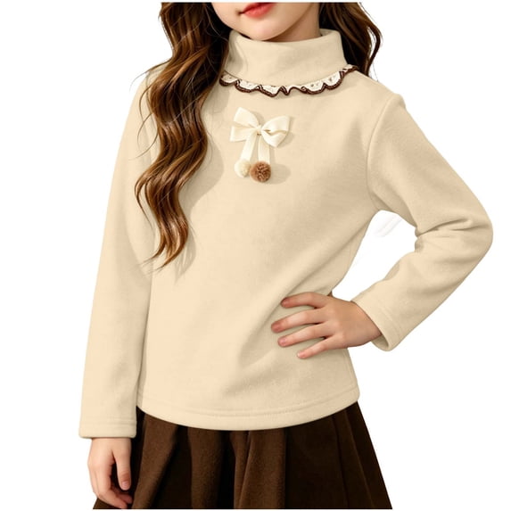 fatyb Girls Turtleneck Fleece Tops Long Sleeve Thermal Pullover Kids Girls Fall Winter Cute Layer Shirts