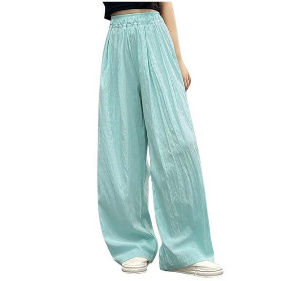 fatyb Girls Wide Leg Pants Pleated High Waist Loose Casual Pants Plain Lightweight Trousers 5-16 Years