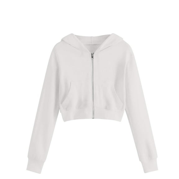 fatyb Girls Zip up Hoodies Cropped Sweatshirt Jacket Long Sleeve Casual Kids Hooded Coat with Pockets