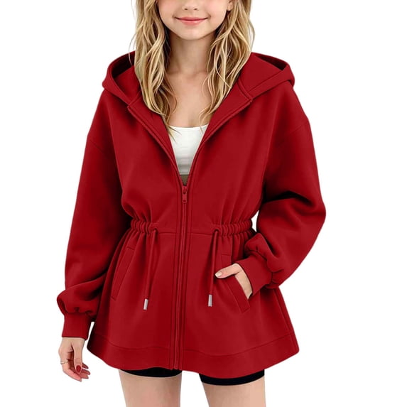 fatyb Girls Zip up Hoodies Drawstring Waist Hooded Sweatshirt Long Sleeve Fashion Jacket with Pockets