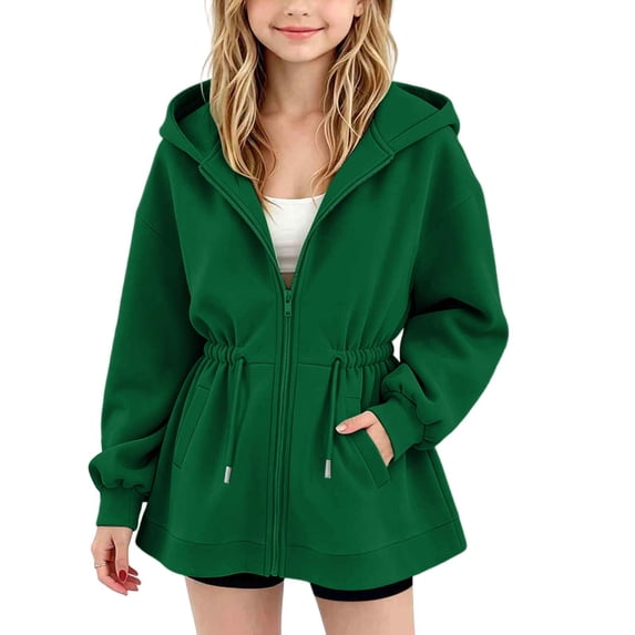 fatyb Girls Zip up Hoodies Drawstring Waist Hooded Sweatshirt Long Sleeve Fashion Jacket with Pockets