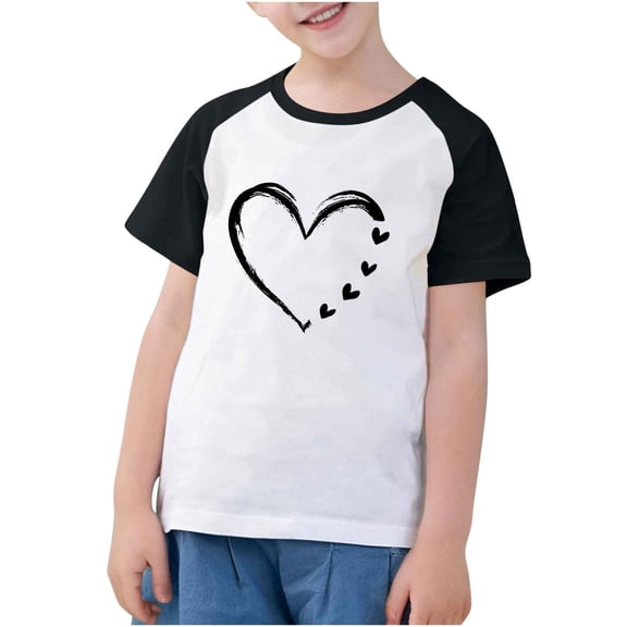 fatyb Heart T Shirts for Boys Girls Print Short Sleeve Graphic T-Shirts Kids Unisex Summer Tees Tops