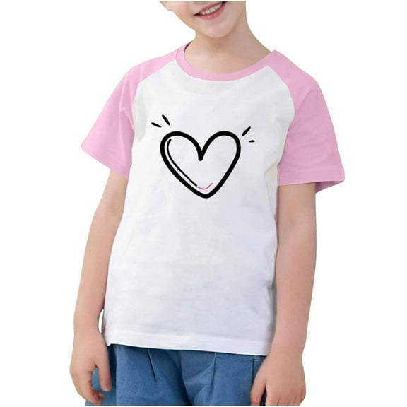 fatyb Heart T Shirts for Boys Girls Print Short Sleeve Graphic T-Shirts Kids Unisex Summer Tees Tops