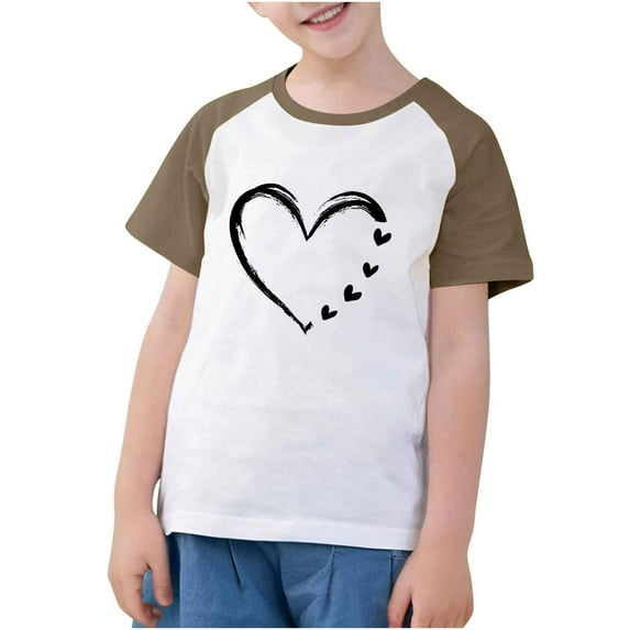 fatyb Heart T Shirts for Boys Girls Print Short Sleeve Graphic T-Shirts Kids Unisex Summer Tees Tops