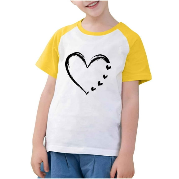 fatyb Heart T Shirts for Boys Girls Print Short Sleeve Graphic T-Shirts Kids Unisex Summer Tees Tops