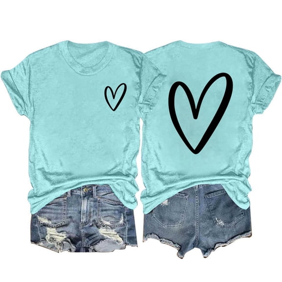 fatyb Heart T-Shirts for Women Short Sleeve Crew Neck Graphic Tee Summer Womens Casual Printed Tshirts