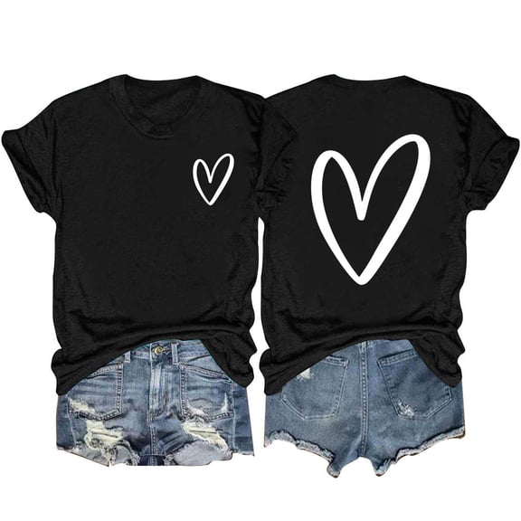 fatyb Heart T-Shirts for Women Short Sleeve Crew Neck Graphic Tee Summer Womens Casual Printed Tshirts