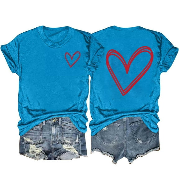 fatyb Heart T-Shirts for Women Short Sleeve Crew Neck Graphic Tee Summer Womens Casual Printed Tshirts