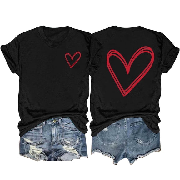 fatyb Heart T-Shirts for Women Short Sleeve Crew Neck Graphic Tee Summer Womens Casual Printed Tshirts