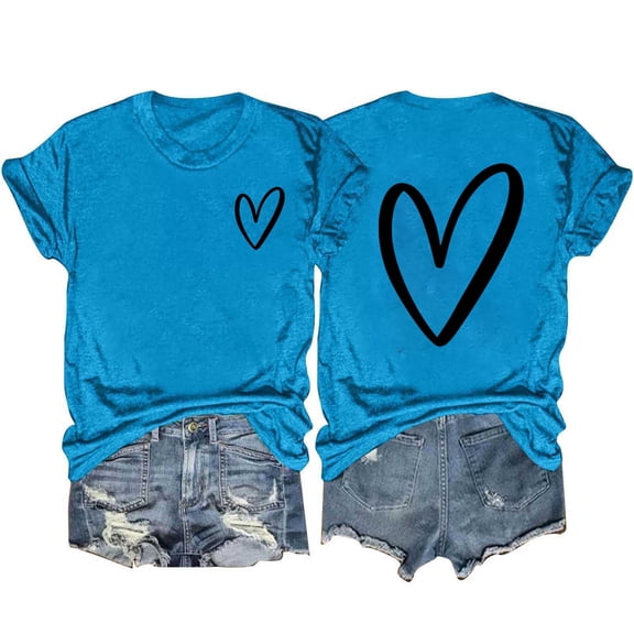 fatyb Heart T-Shirts for Women Short Sleeve Crew Neck Graphic Tee Summer Womens Casual Printed Tshirts