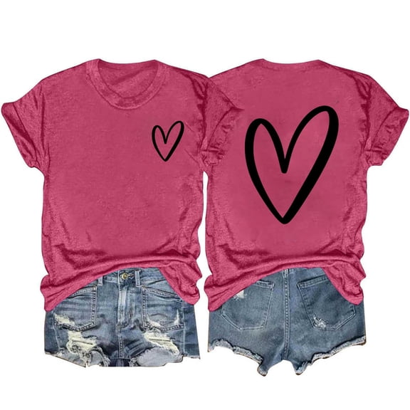 fatyb Heart T-Shirts for Women Short Sleeve Crew Neck Graphic Tee Summer Womens Casual Printed Tshirts