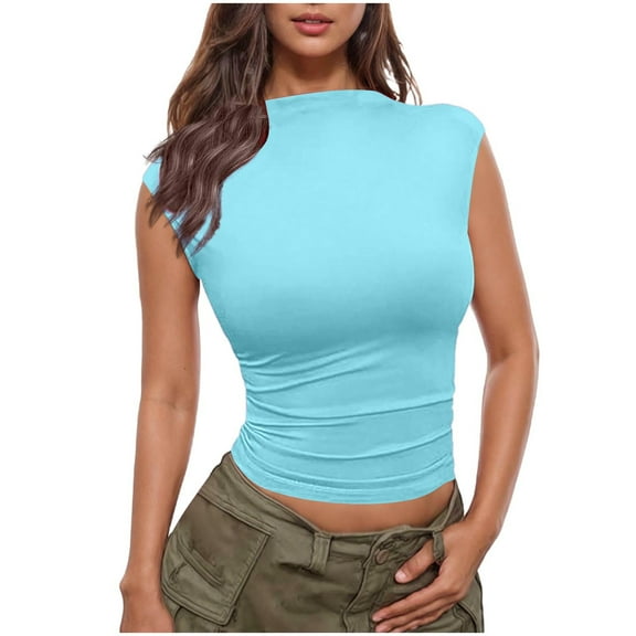 fatyb High Neck Tank Tops for Women Slim Sleeveless Basic Tops Casual Womens Cute Going out Tee Shirts