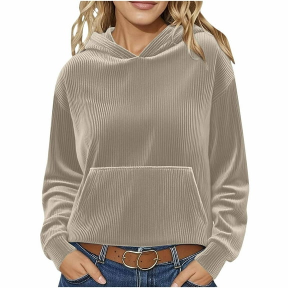 fatyb Hoodies for Women Corduroy Hooded Sweatshirts Long Sleeve Casual Loose Warm Pullover with Pocket
